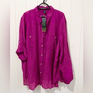 Lauren Ralph Lauren NWT Top Blouse  Silk Pockets size 3X Fushia Pink